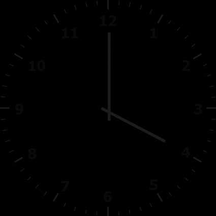 An analog clock showing four o'clock