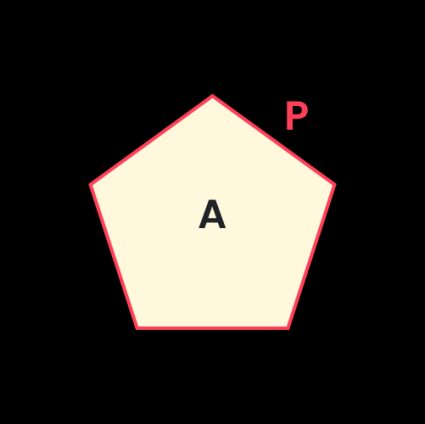 Pentagon area and perimeter.