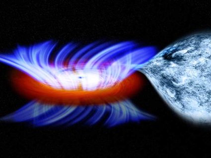 Artist's impression of a black hole collision.