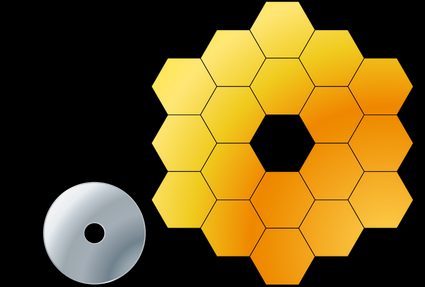 El espejo del telescopio Hubble y un espejo moderno formado por baldosas hexagonales.