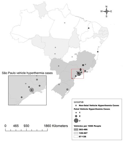 Número de mortes por hipertermia infantil por estado brasileiro entre os anos de 2006 e 2015.