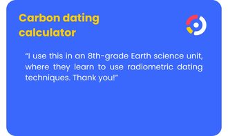 Carbon Dating Calculator - “I use this in an 8th-grade Earth science unit, where they learn to use radiometric dating techniques. Thank you!”