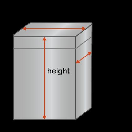 Rectangle garbage bag depicting width, length and height.