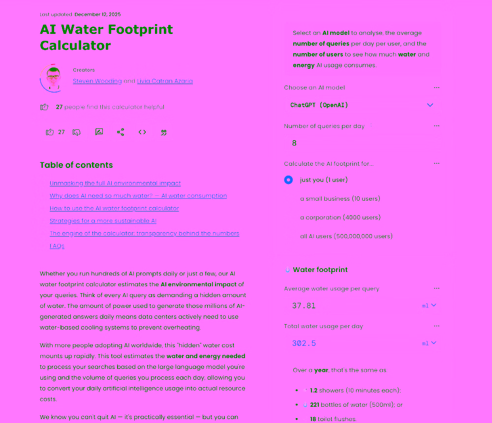 Screenshot of Ai Water footprint calculator