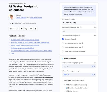 Screenshot of Ai Water footprint calculator