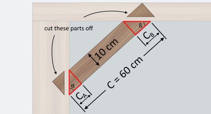 Illustration of knee bracing showing the smaller similar right triangles as guide for the angle cuts.