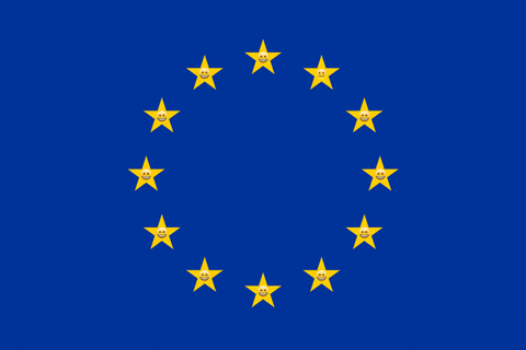 European Union flag with one falling star