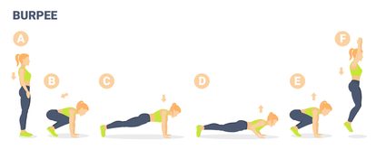 An image showing the subsequent phases of a burpee.
