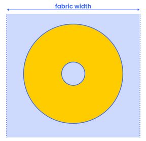 Circle skirt pattern layout: full circle cut in one piece on fabric