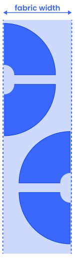 Circle skirt pattern in 4 panels, each quarter circle cut individually along the grain.