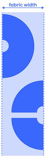 Circle skirt pattern in 3 pieces: front half circle and two back quarter circles, allowing back zipper and side pockets.