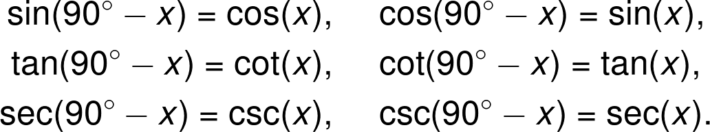 The cofunction identities.