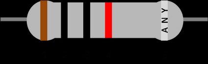 Código de cores do resistor de 5 faixas para resistor de 10k: marrom, preto, preto, vermelho + qualquer faixa colorida