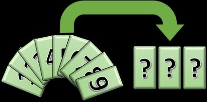 Nove cartões com dígitos de 1 a 9 e três cartões com pontos de interrogação.