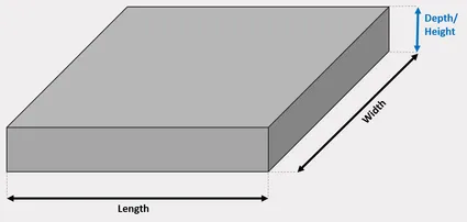 A sample concrete slab with marked dimensions