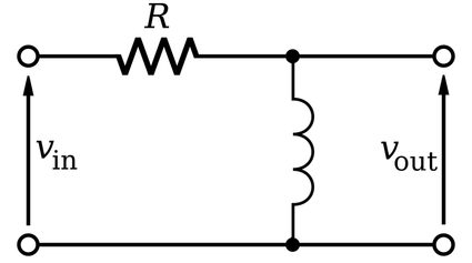 Diagrama de circuito de um filtro RL passa-alta.