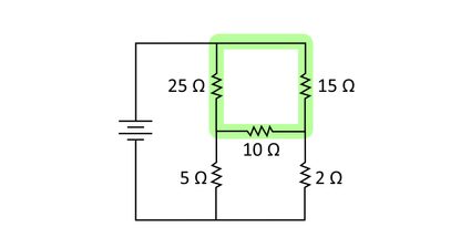 Diagram of a simple complete circuit with power source, three resistors in a delta configuration, and two more resistors to complete the circuit.