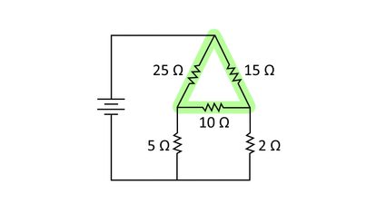 Simplified diagram to illustrate the triangular delta representation of the delta network in the circuit.