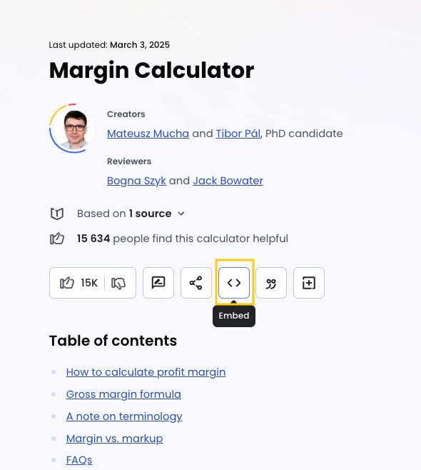 embed button highlighted on a omni calculator