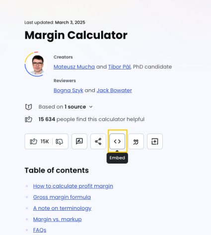 embed button highlighted on a omni calculator