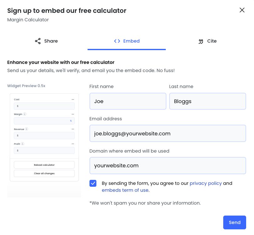 example of a filled in embed application form