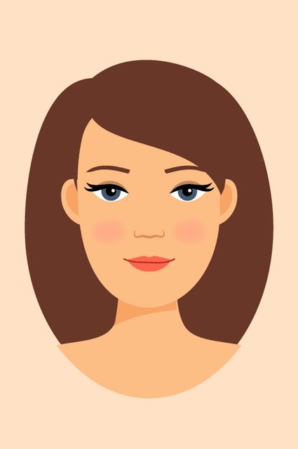 An oblong female face.