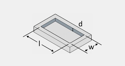 The illustration of a rectangular fire pit with its length, width, and thickness.