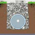 Animation of a French drain cross-section showing how rising groundwater gets into the French drain.