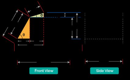 Diagram of a simple gambrel roof layout showing its dimensions.