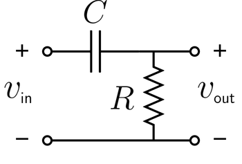 A RC low-pass filter circuit diagram.
