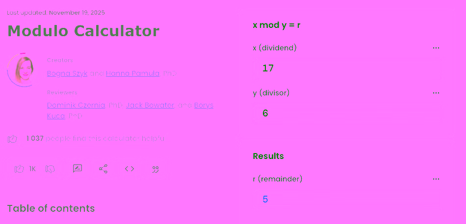 example of inputs, calculator values and out put only
