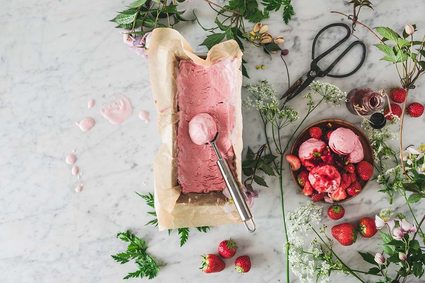Strawberry ice cream in a bread pan