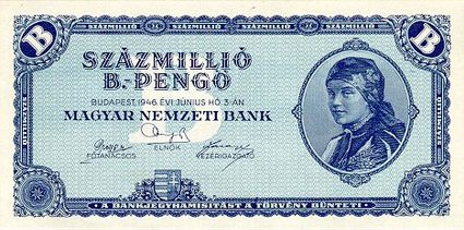 100 million bilpengő Hungarian banknote