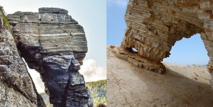 Image showing limestones of different off-white colors with one on the yellowish to reddish tone, and another one on the gray or dark tone.