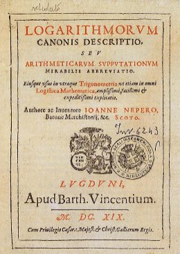 Okładka książki John Napiera o logarytmach.