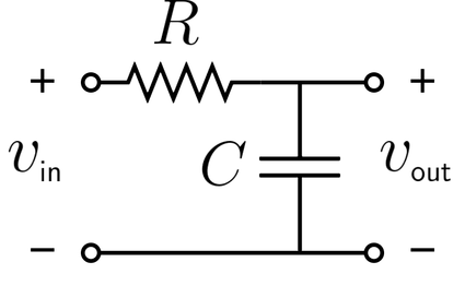 A RC low-pass filter circuit diagram.