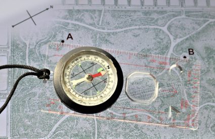 example use of magnetic declination with a compass and map