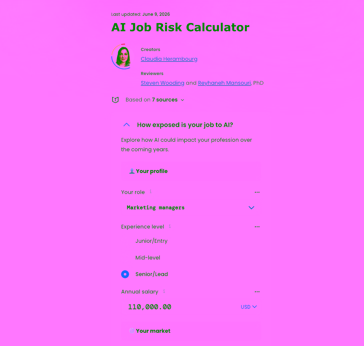 Screenshot of AI Job Risk Calculator