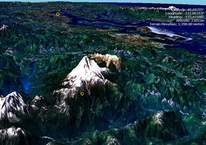 Computer-rendered aerial view of Mount Baker