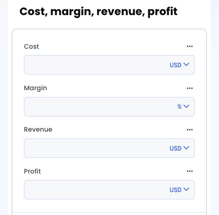 Cost, margin, revenue, profit calculator