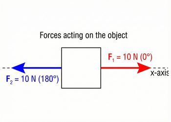 two equal forces acting on object at 0 and 180 degrees