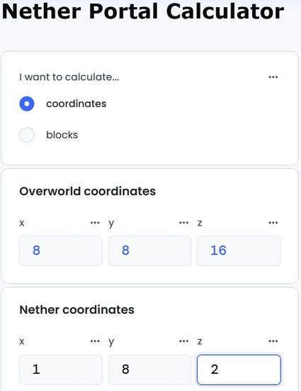 Nether portal calculator