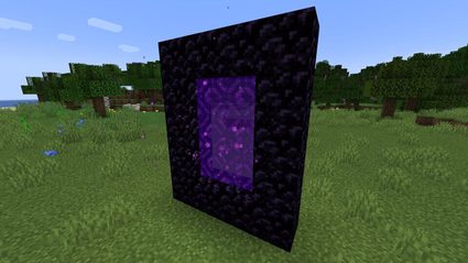 Una cornice di portale del Nether attivata.