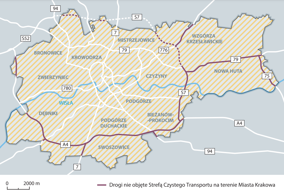 Mapka Strefy Czystego Transportu w Krakowie