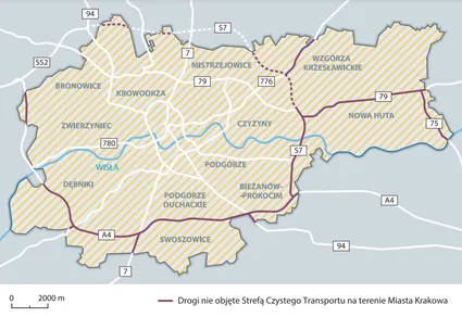 Mapka Strefy Czystego Transportu w Krakowie