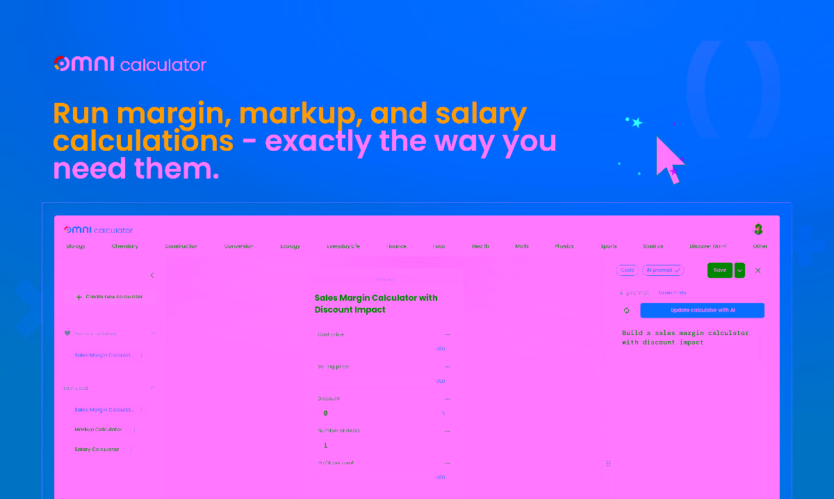 margin calculator example on omni calculator builder