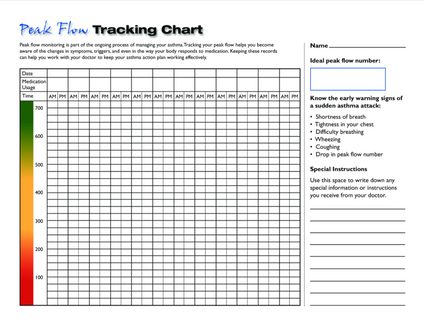 Peak flow tracking chart diary.