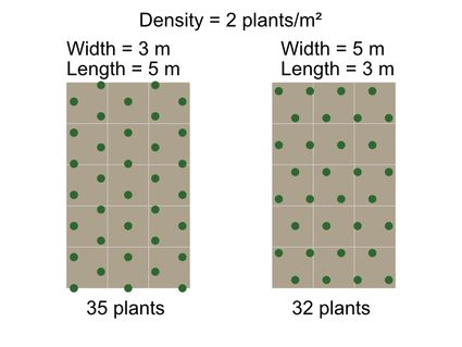 An image showing two ways to orient a triangular grid over an area.