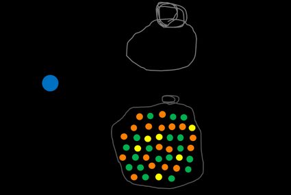 La probabilité de piocher une boule bleue.