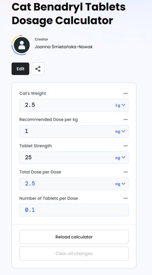 Benadryl tablets calculator